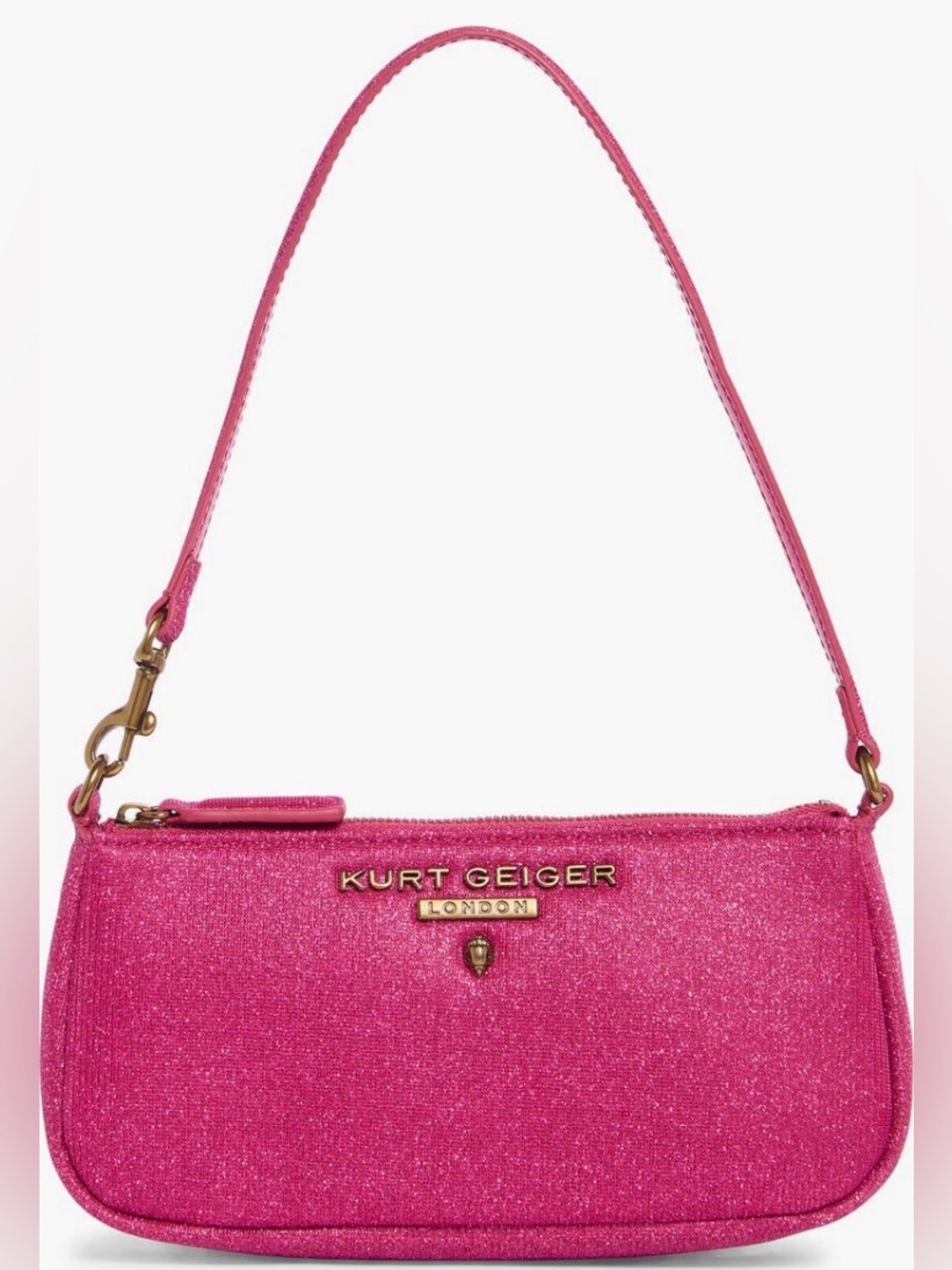 Kurt Geiger London Highgate Small Pink Glitter Wristlet to Shoulder Bag